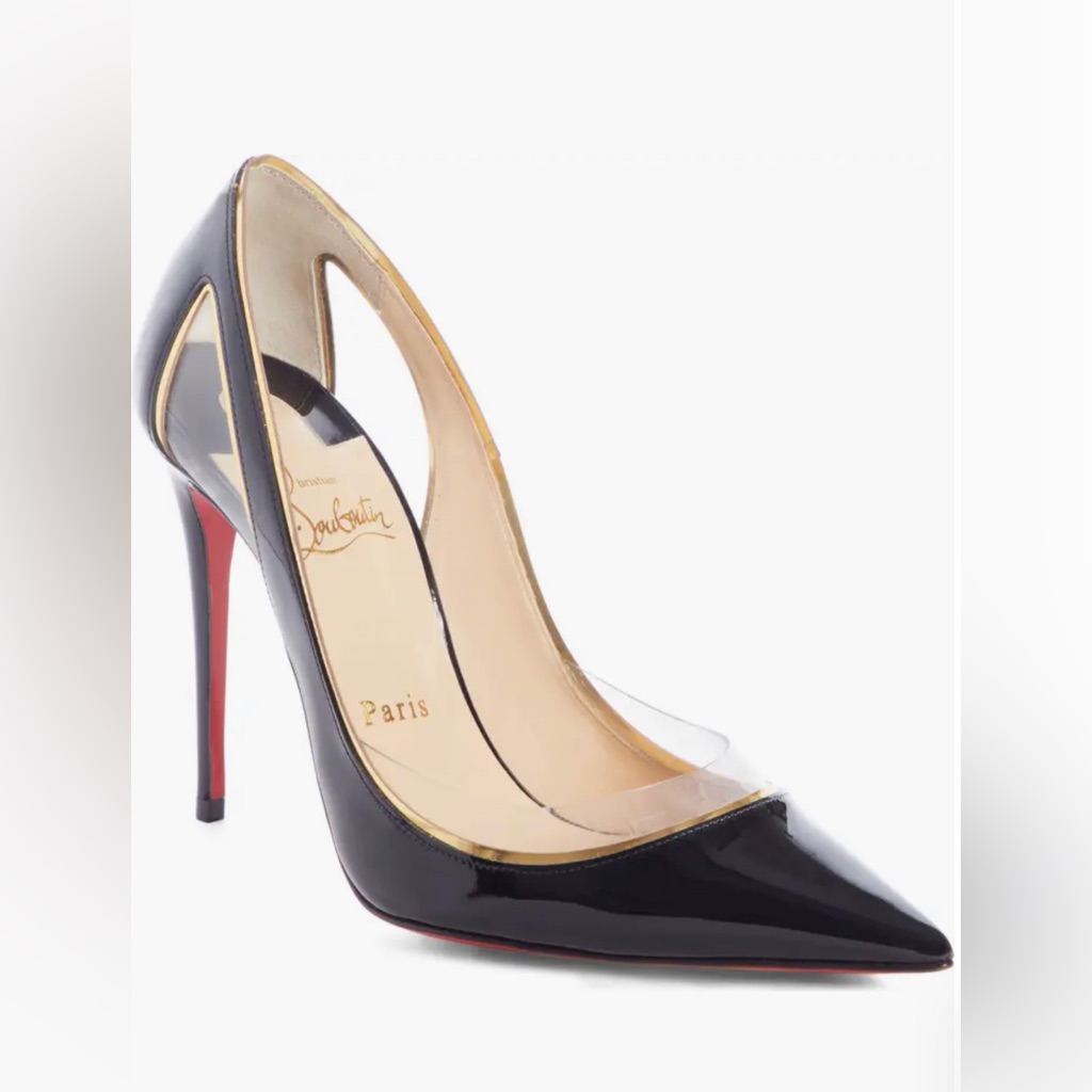 Nib Christian Louboutin Cosmo 554 Black Patent Gold Pvc Trimmed Pigalle Eu36
